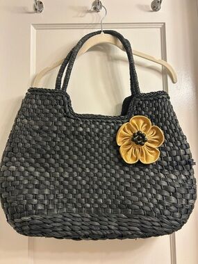 Poppie Jones Summer Black Ratan Shoulder Bag